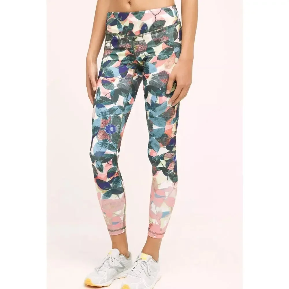 Pure + Good x Anthropologie Women's Leggings Aquarelle Leaves Athleisure Z383-10
